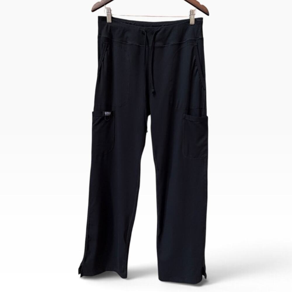 QBK XL Tall Scrub Yoga Workwear Pants Black Cargo Pockets